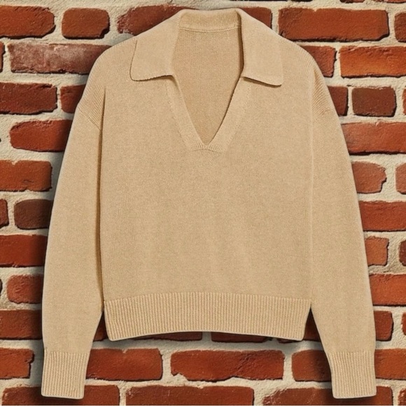 NEW Old Navy Preppy Old Money Open Collar V-Neck Sweater Camel Color Size XL - Picture 1 of 11